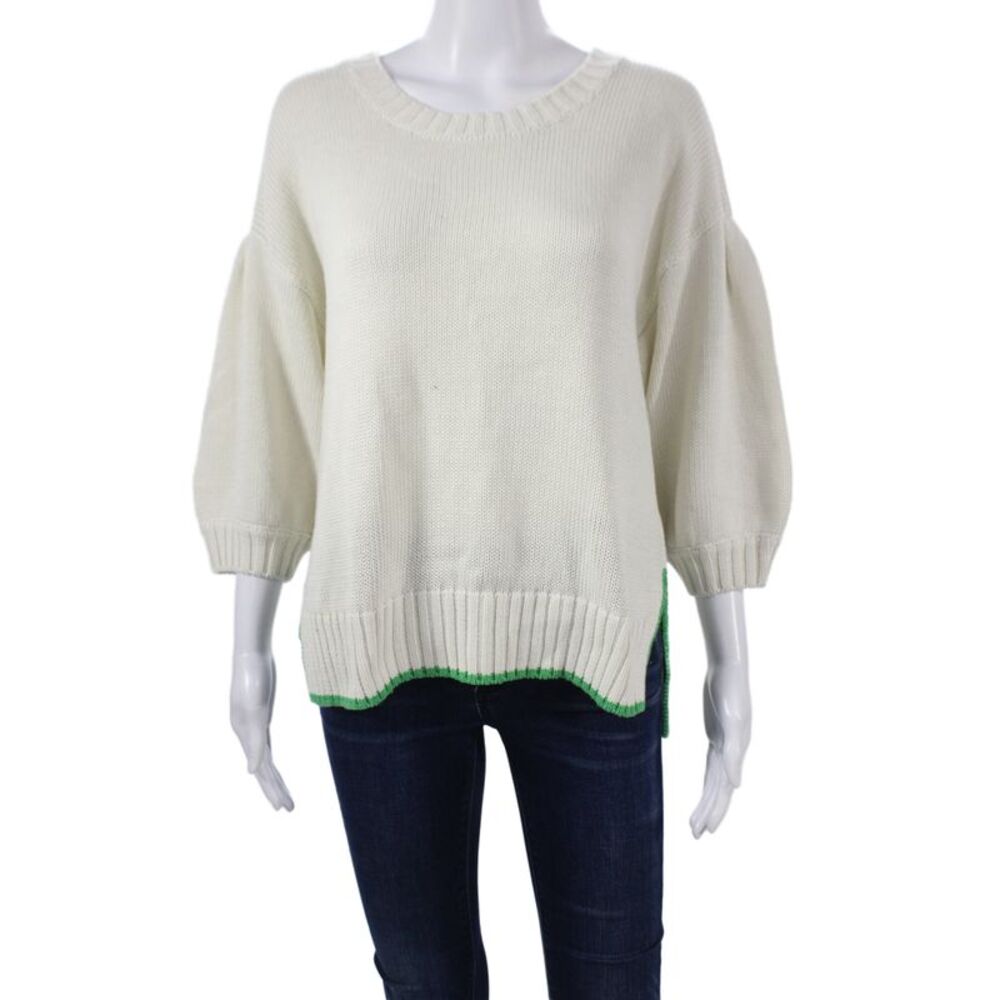 Kerri Rosenthal Womens Silk Pullover Ivory Crew Neck 3/4 Sleeve Heart Size M